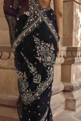 Nalakini Embroidered Silk Saree, Black, image 5