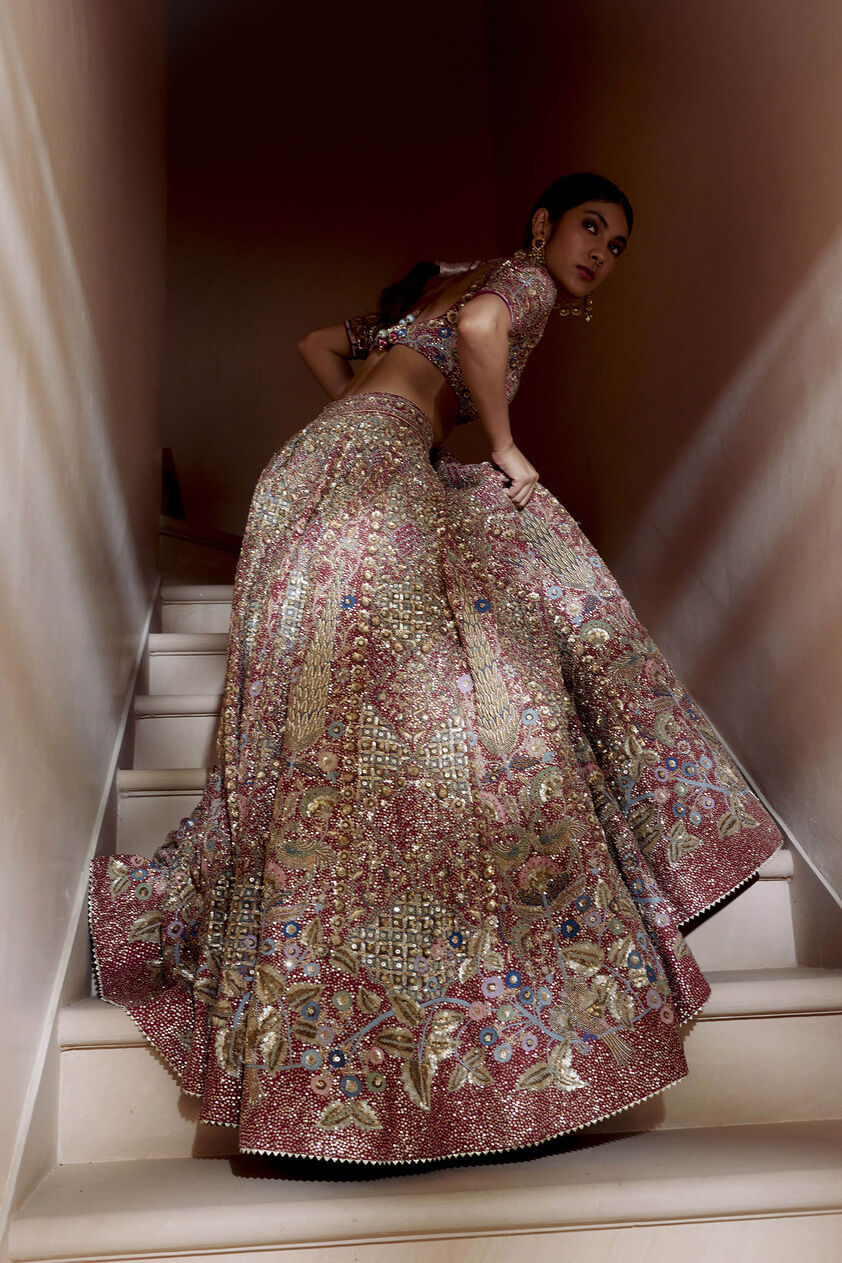Avani Zardozi Silk Lehenga - Wine, Wine, image 2
