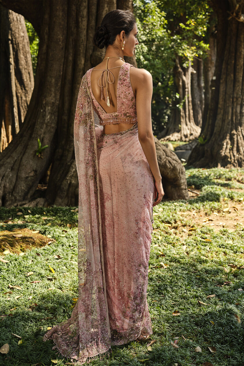 Esmarie Embroidered Saree - Blush, Blush, image 2