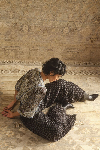 Maheyi Ajrakh Hand-block Printed Jacket Set - Black, Black, image 4