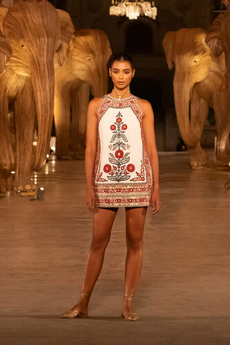 Flowers Of the Forest Embroidered Cord Silk Dress - Cream, Cream, image 4