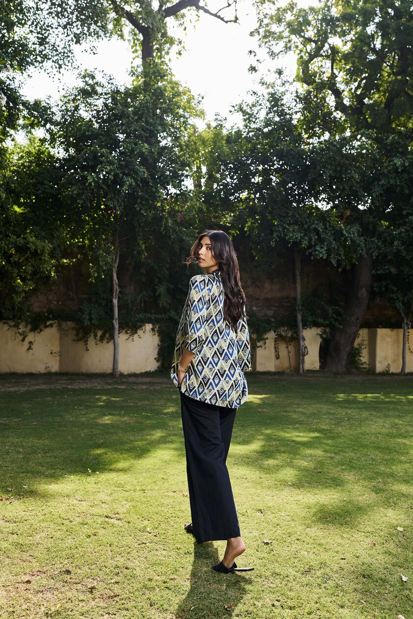 Fauna Ajrakh Hand-block Printed Top - Green, Print, image 2