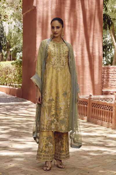 Ikshita Embroidered Silk Suit Set - Gold