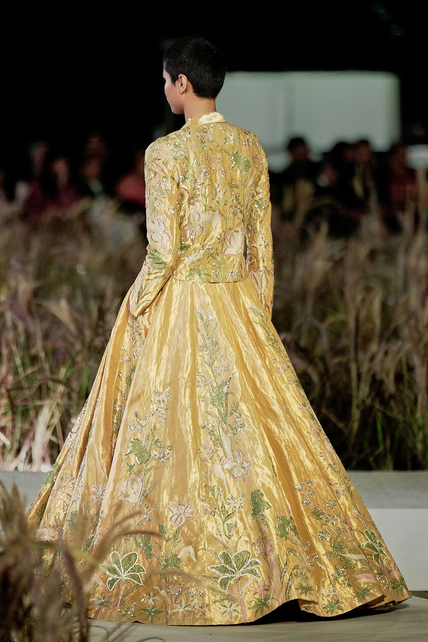 Summerfern Embroidered Applique Silk Lehenga Set - Gold, Gold, image 2