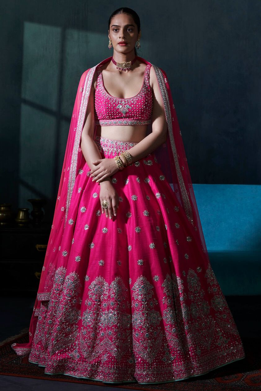 1 - Ezrine Lehenga Set – Carrot Pink, image 1