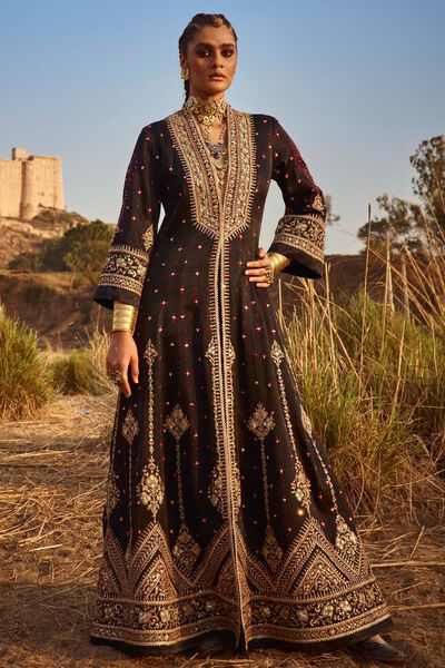 Akula Bandhani Jacket Set - Black