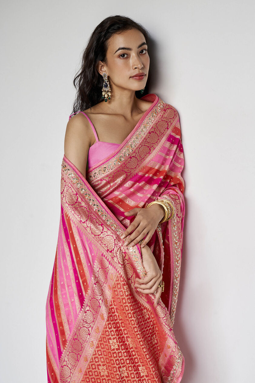 Aheli Benarasi Silk Embroidered Saree - Pink, Pink, image 8
