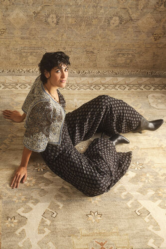 Maheyi Ajrakh Hand-block Printed Jacket Set - Black, Black, image 3