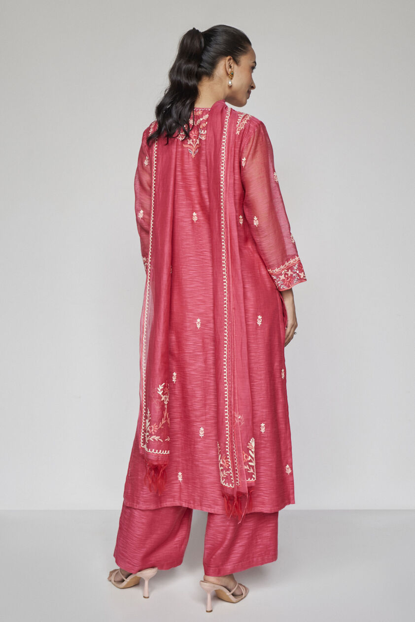 Dhara SEWA Hand-embroidered Mul Suit Set - Raspberry, Raspberry, image 3