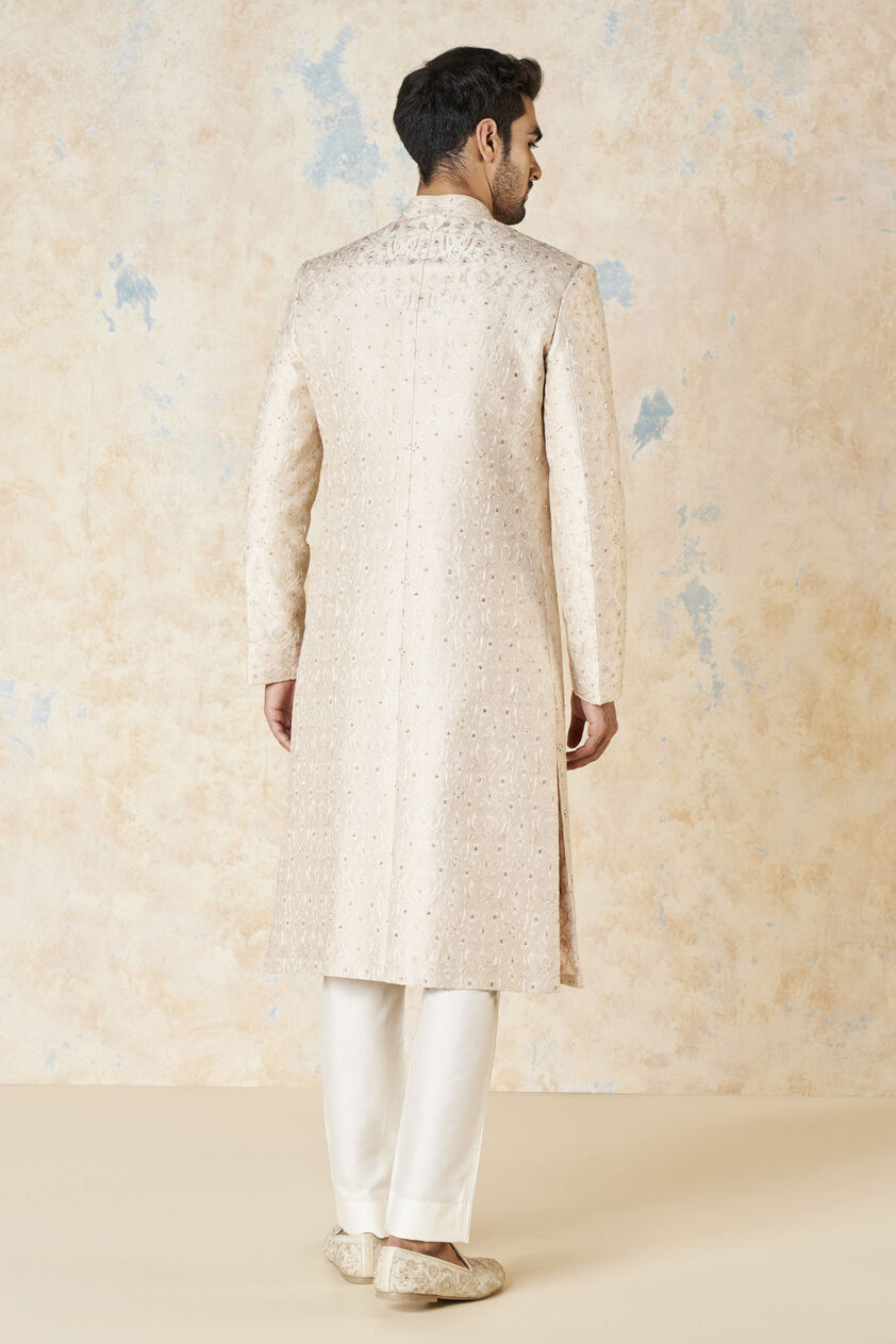 Aajay Zardozi & Aari Silk Sherwani - Ecru, Ecru, image 4