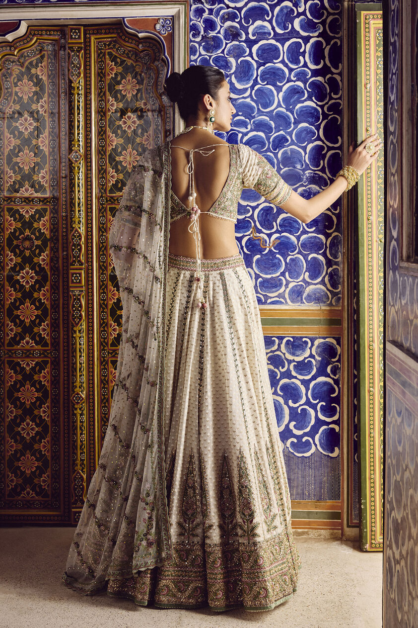 Sarojam Handwoven Benarasi Lehenga Set - Ivory, Ivory, image 2