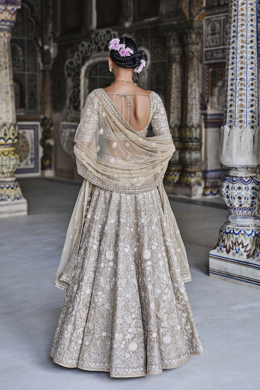 Arisa Embroidered Silk Lehenga Set - Gold, Gold, image 3