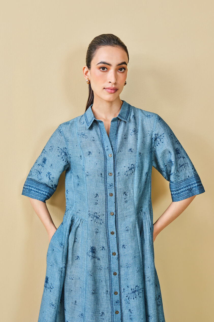 Pond Printed Linen Dress - Blue, Blue, image 9