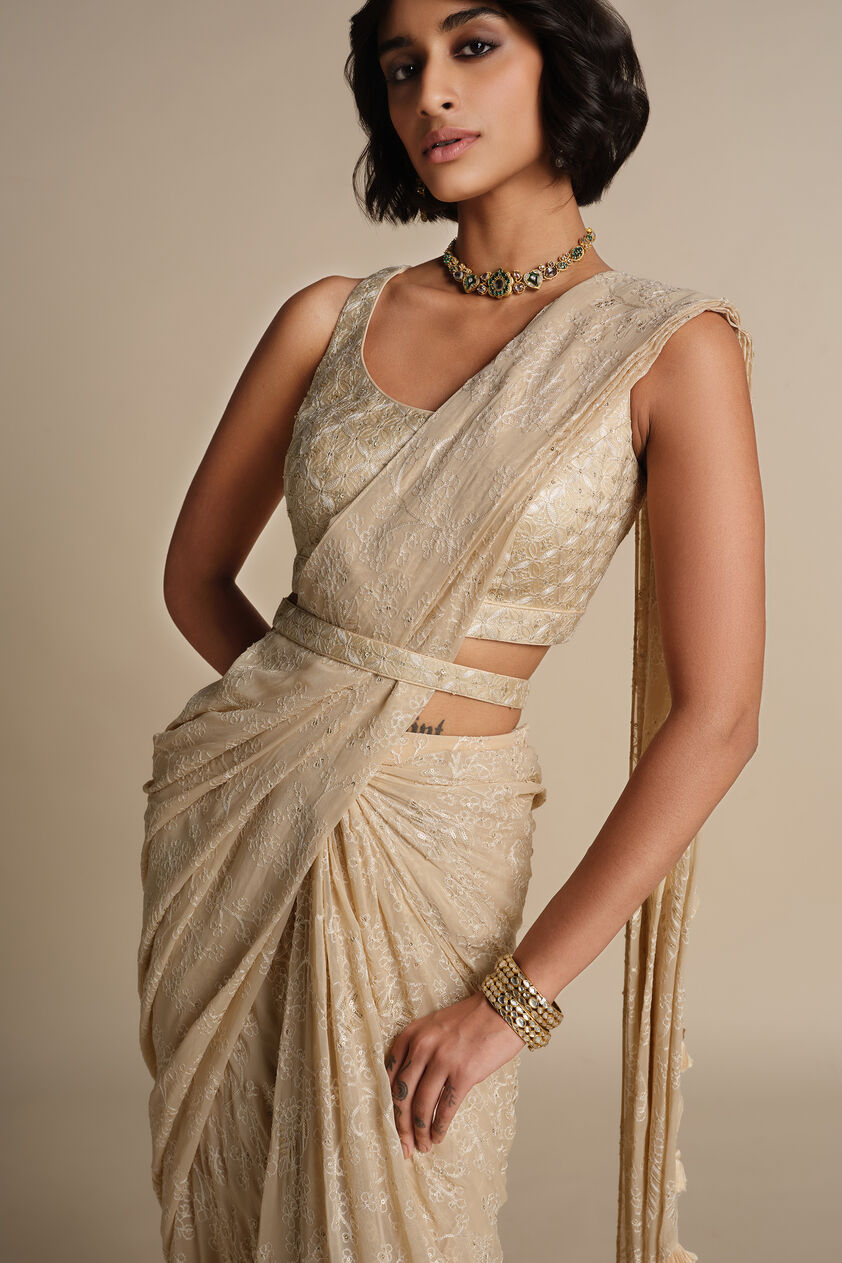 Larimar Sequin Pre-draped Saree - Flesh, Flesh, image 4