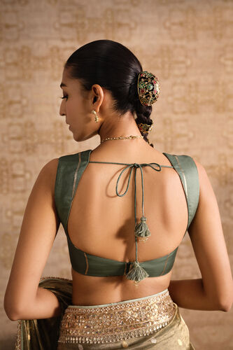 Devya Handwoven Benarasi Silk Saree, Sage, image 6