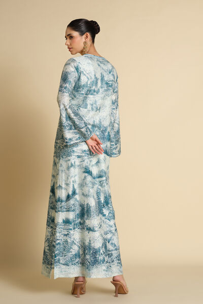 Shahma Printed Silk Kaftan - Powder Blue