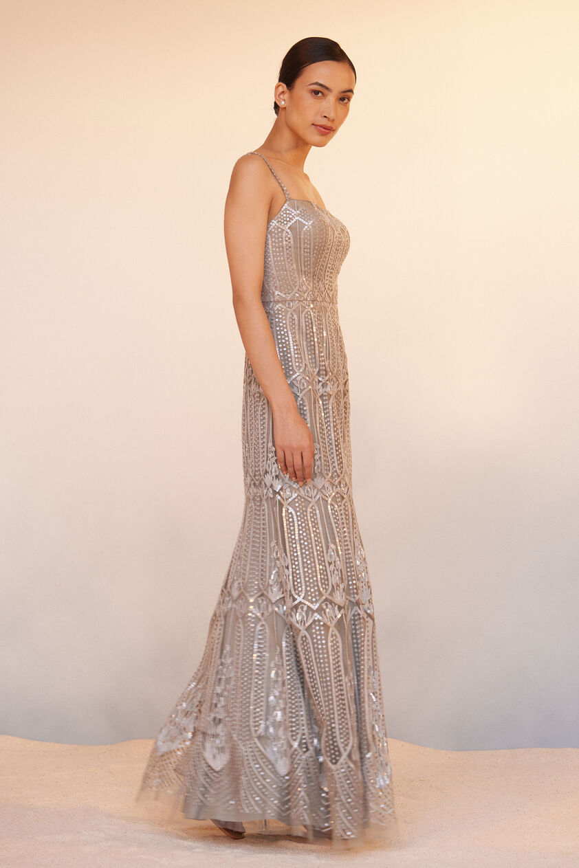 Amena Embroidered Gown - Grey, Grey, image 2