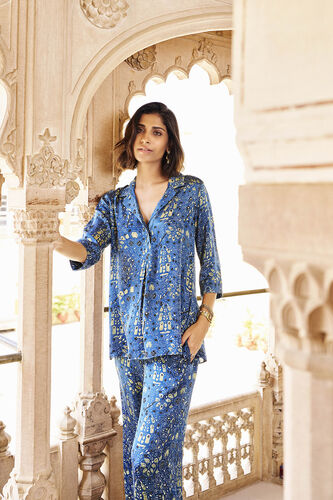 Shoreline Ajrakh Hand-block Printed Coord - Blue, Print, image 3