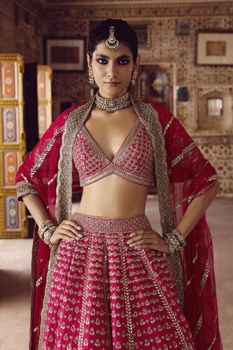 Sarasvi Gota Patti Silk Lehenga Set - Pink, Pink, image 4