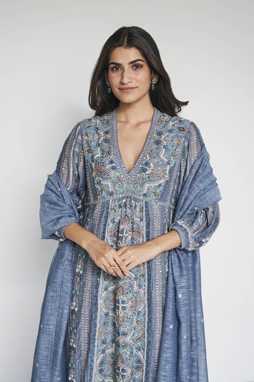 Sabela SEWA Hand-embroidered Mul Suit Set - Slate Grey, Slate Grey, image 5