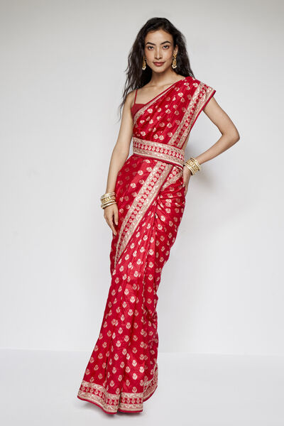 Shalena Benarasi Silk Embroidered Saree - Red