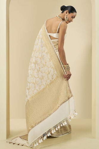 Aaradhana Benarasi Silk Embroidered Saree, Cream, image 3