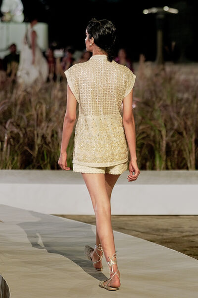 Arlen Embroidered Silk Jacket Set - Ivory