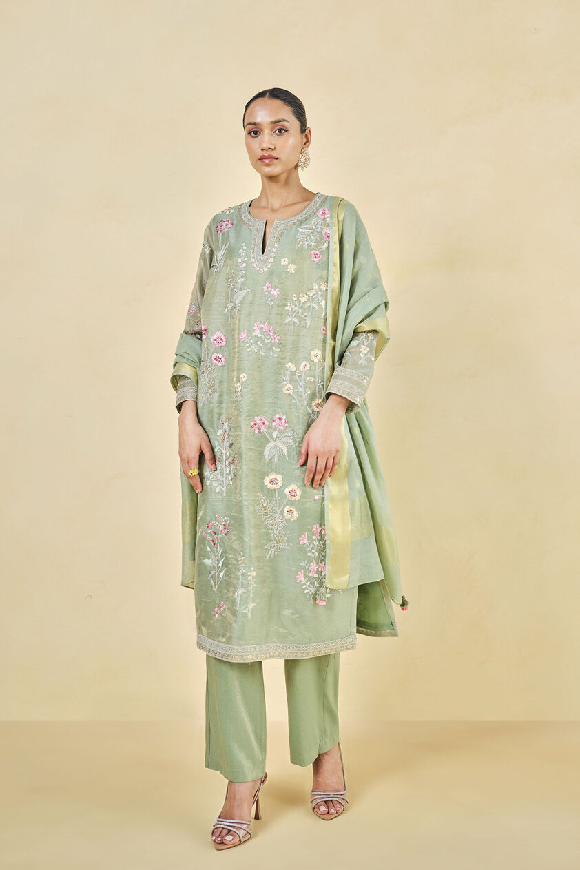 Nasrin Handwoven Maheshwari Suit Set - Sage, Sage, image 1