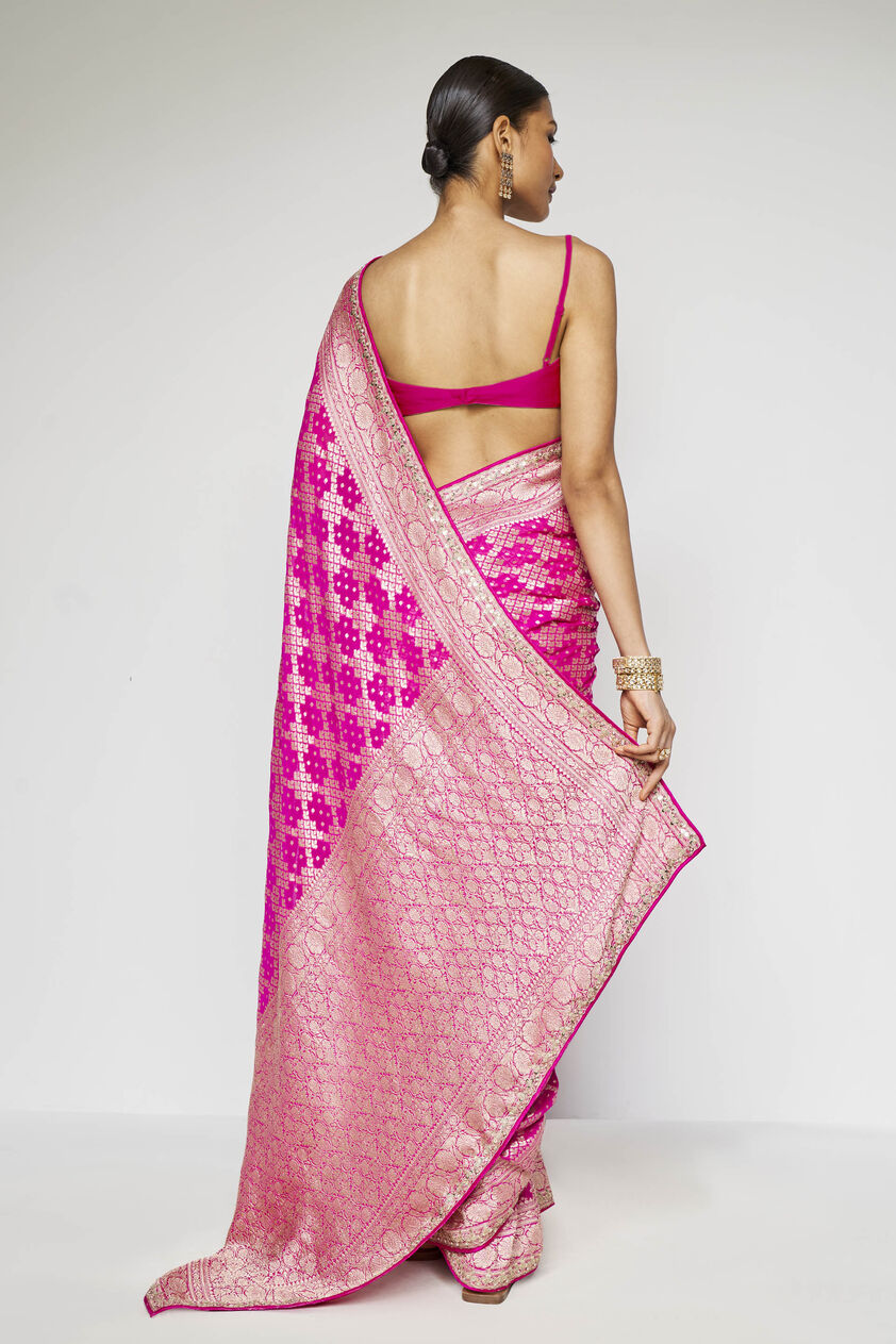 Gul Benarasi Silk Gota Patti Saree - Pink, Pink, image 5