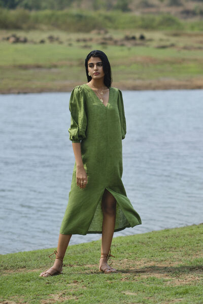 Savannah Front Slit Dress - Green