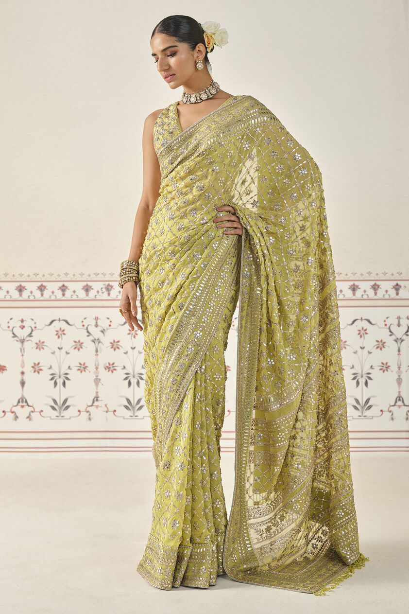 Tajanae Gota Patti Saree - Lime, Lime, image 1