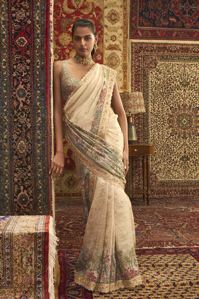 Mekhala SEWA Hand-embroidered Saree - Gold