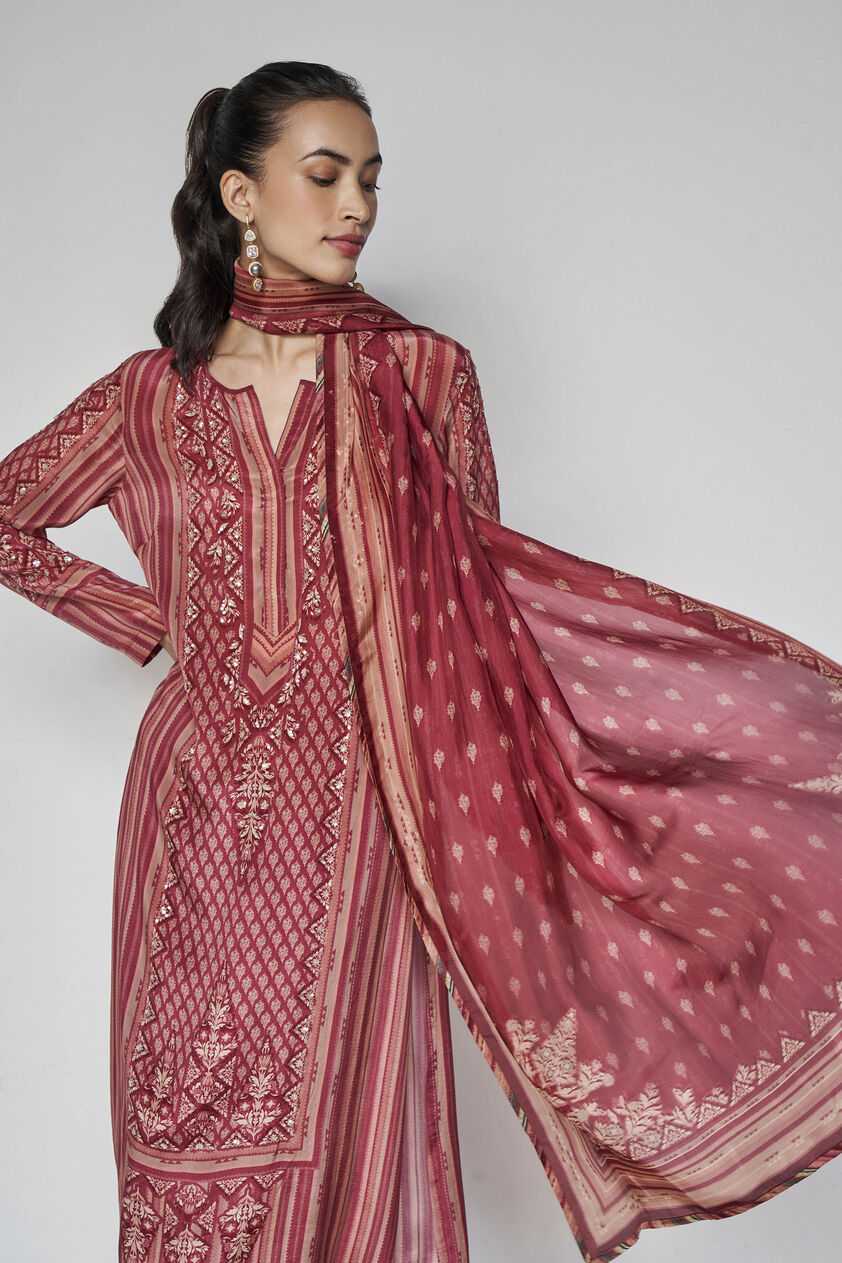 Savani Embroidered Suit Set - Wine, Wine, image 5