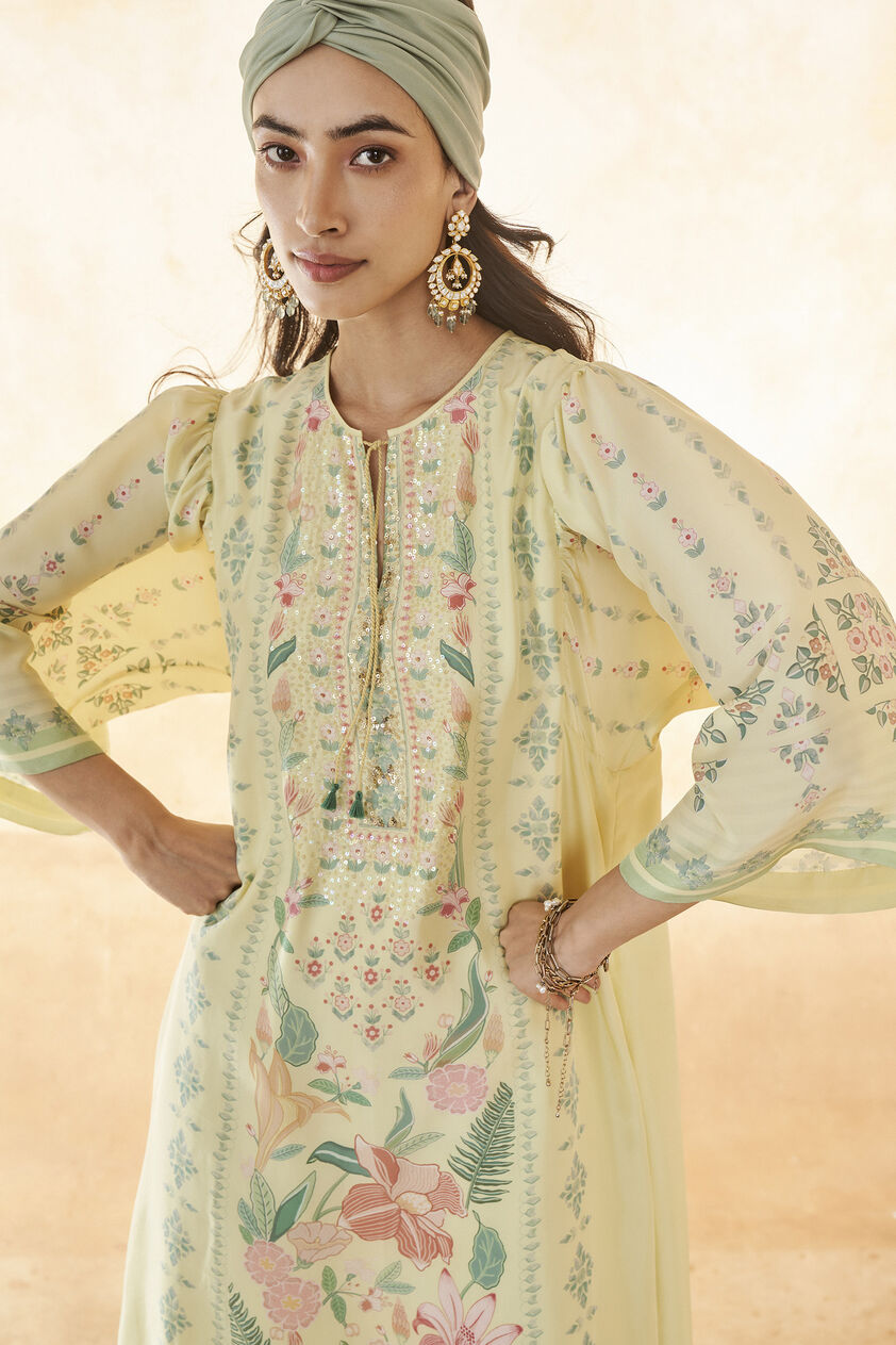 Summer Bloom Silk Kaftan - Yellow, Yellow, image 4