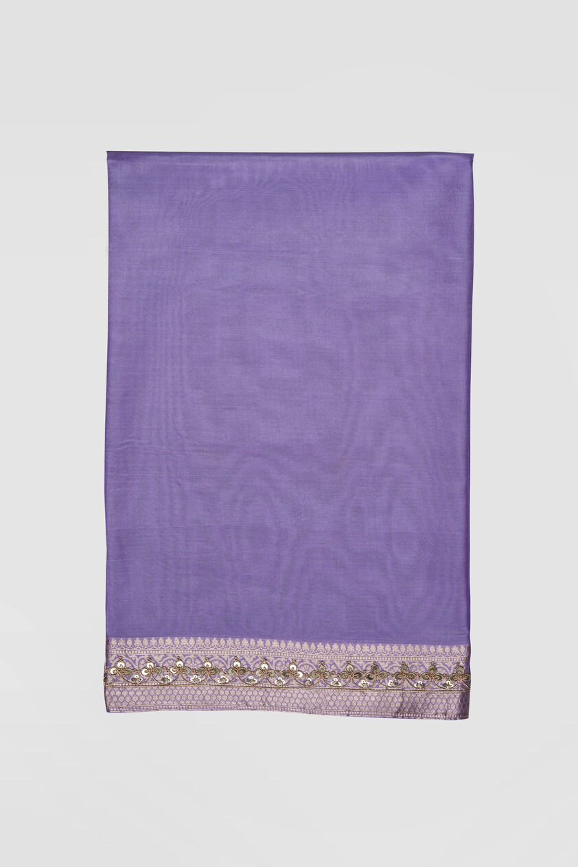 Briti Benarasi Silk Embroidered Saree - Lilac, Lilac, image 7