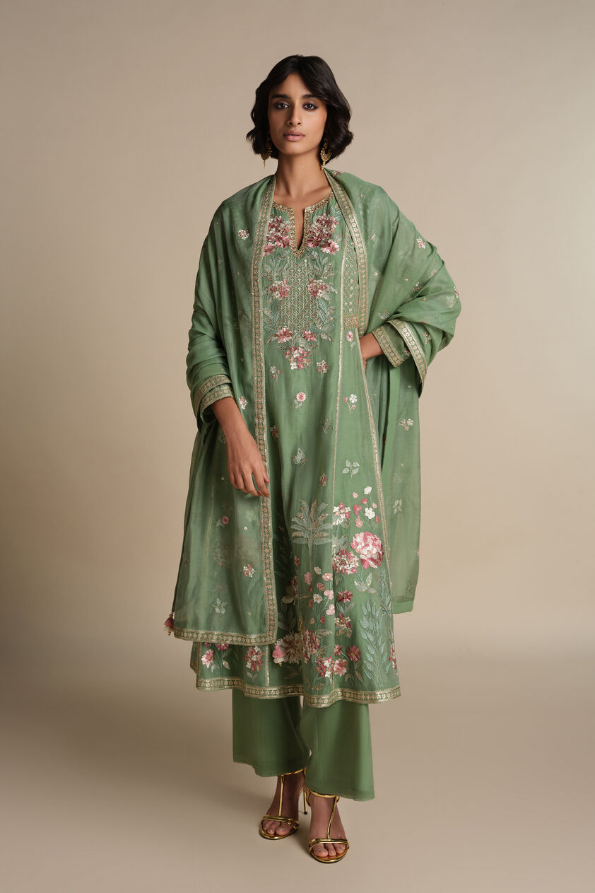 Avayah Embroidered Mul Suit Set - Sage, Sage, image 1