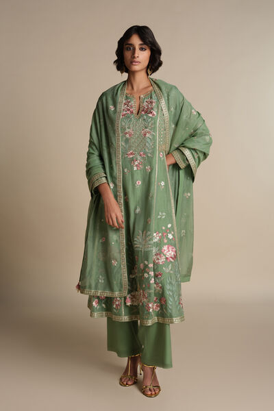 Avayah Embroidered Mul Suit Set - Sage