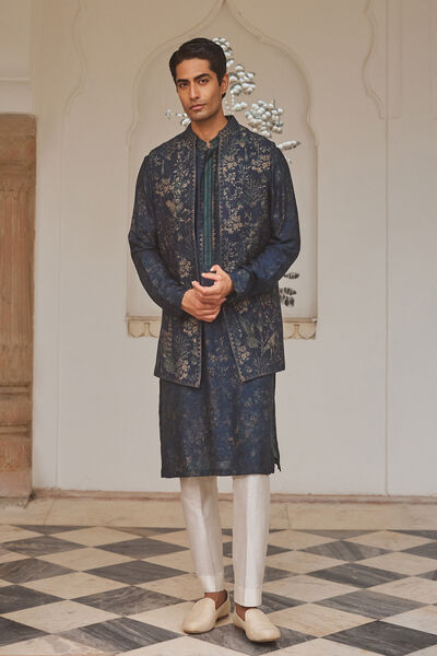 Almog Silk Nehru Jacket - Blue