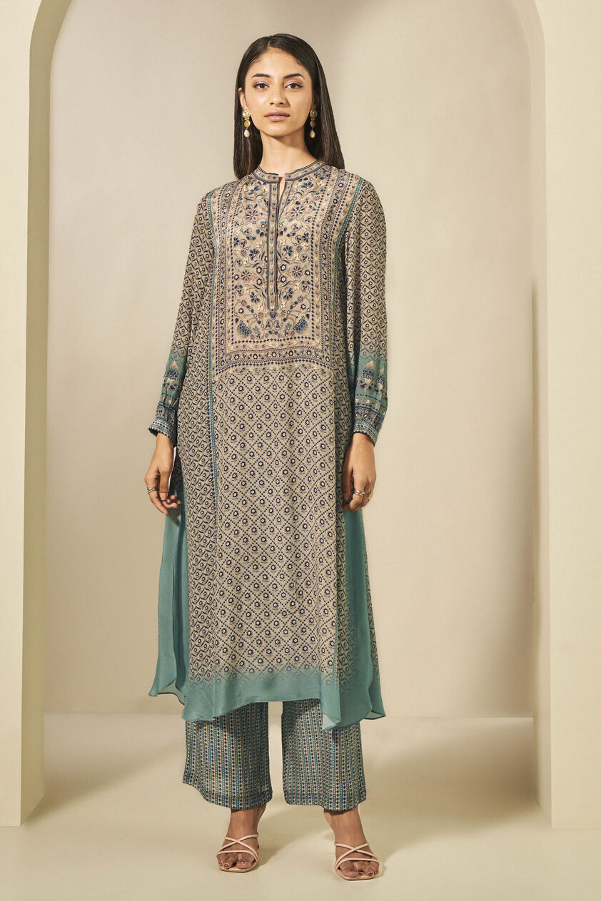 Kazuki Crepe Kurta Set - Beige, Beige, image 1