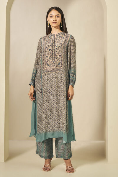 Kazuki Crepe Kurta Set - Beige