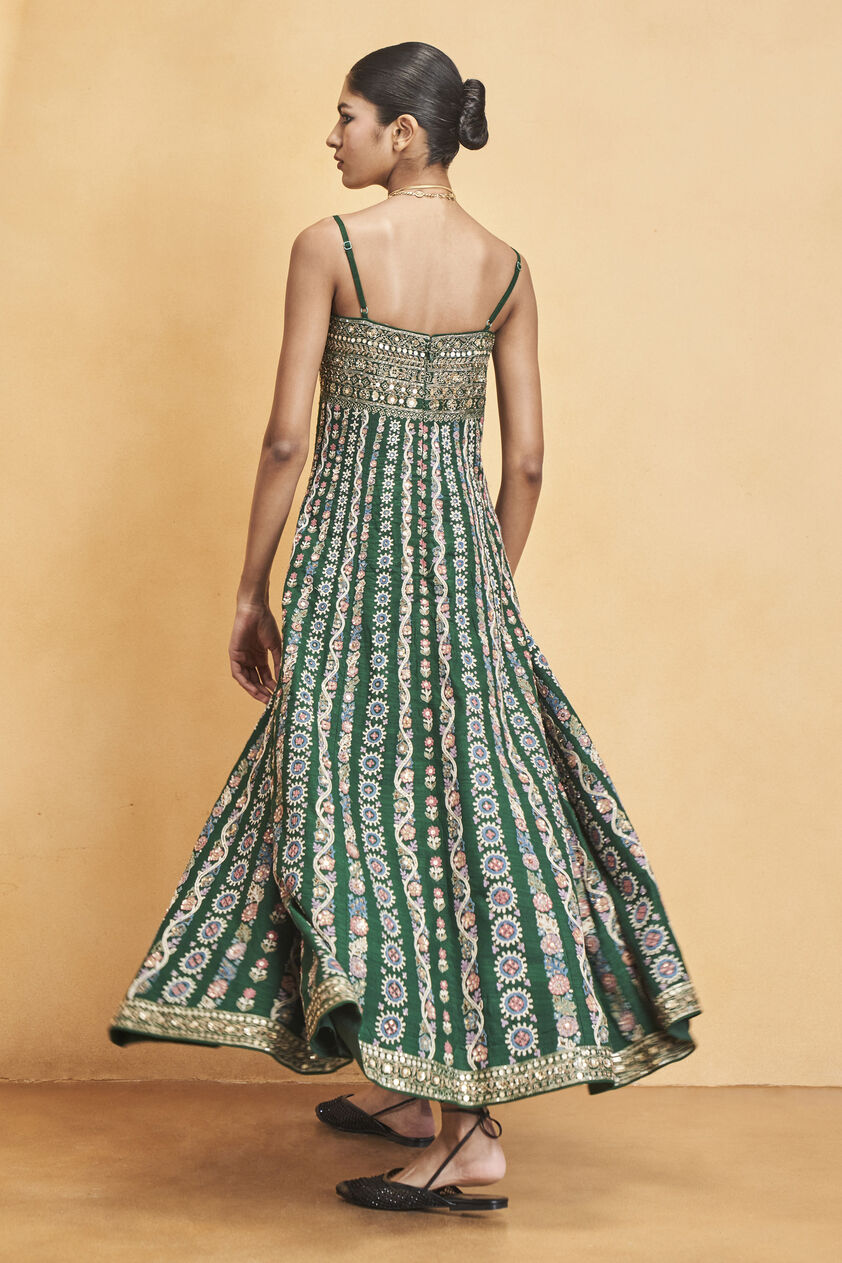 Sounds Of The Forest SEWA Hand-embroidered Silk Dress - Green, Green, image 2