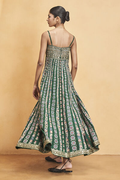 Sounds Of The Forest SEWA Hand-embroidered Silk Dress - Green