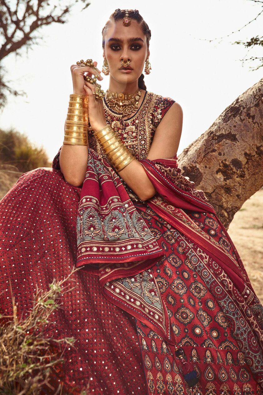 4 - Toshani Ajrakh Skirt Set – Red, image 4