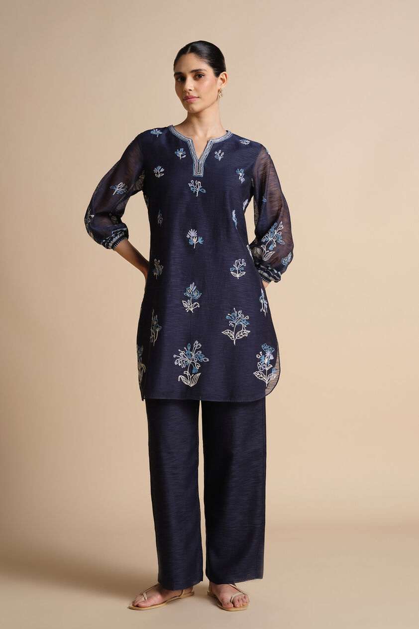 Plume Hand-embroidered SEWA Co-ord - Indigo, Indigo, image 1