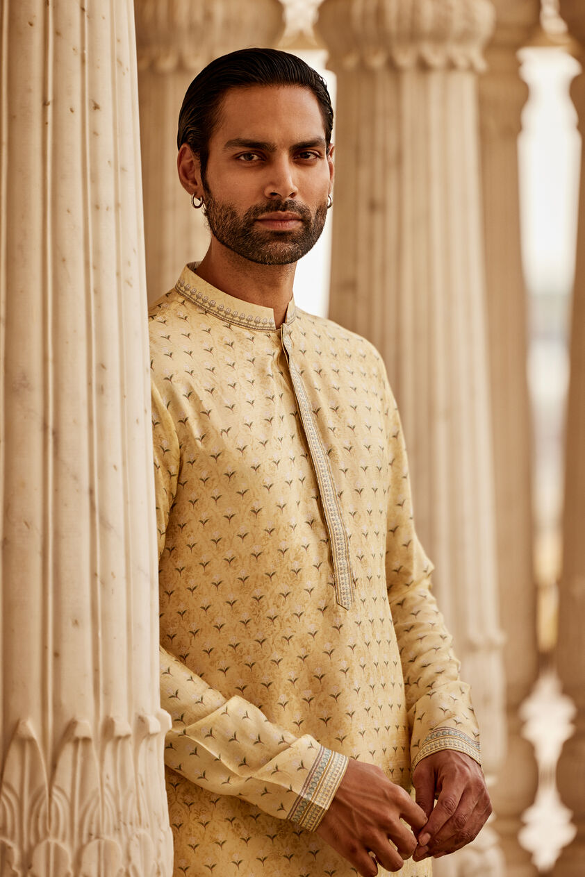 Bourag Silk Kurta - Yellow, Yellow, image 2