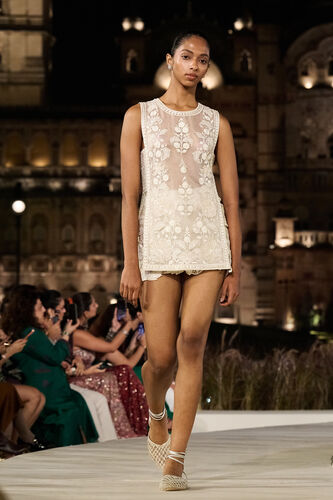 Siofra Embroidered Applique Skirt Set - Ivory, Ivory, image 1