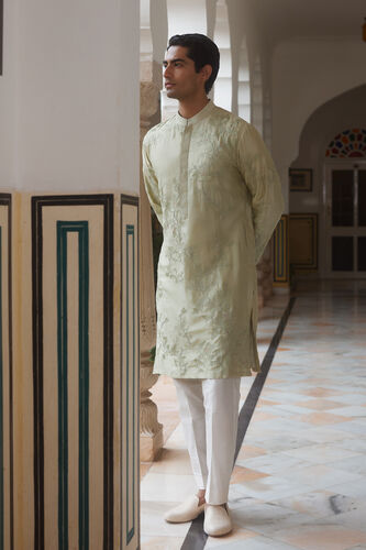 Dharv Embroidered Silk Kurta - Sage, Sage, image 1