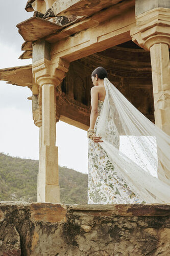 Urvara Hand-painted Pichhwai Silk Skirt Set - Ivory, Ivory, image 7