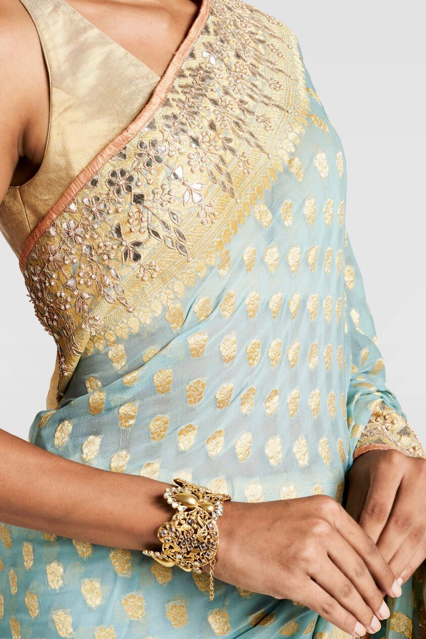 4 - Benaras  Saree in Powder Blue, image 4
