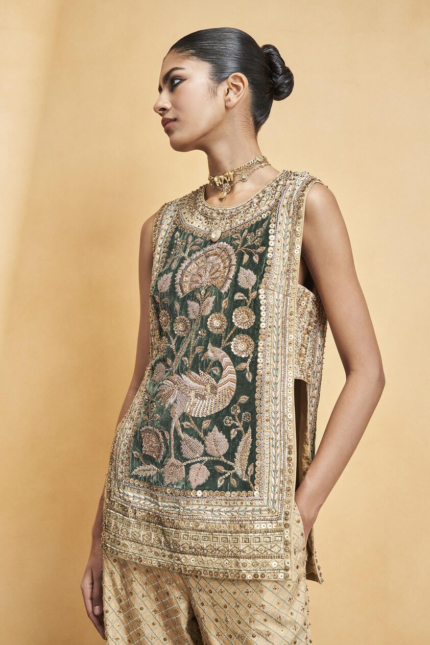Heart Of The Forest Embroidered Zardozi Set - Gold, Gold, image 6